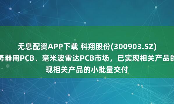 无息配资APP下载 科翔股份(300903.SZ)积极拓展服务器用PCB、毫米波雷达PCB市场，已实现相关产品的小批量交付