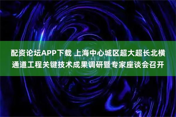 配资论坛APP下载 上海中心城区超大超长北横通道工程关键技术成果调研暨专家座谈会召开